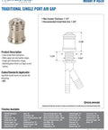 Traditional Single Port Air Gap made from solid brass, designed for dishwasher installation with a plain finish cap.