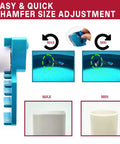 9 In 1 Pvc Pipe Deburring And Chamfering Tool Kit Handles Inner Outer Sizes With Adjustable Depth Guard displayed adjusting chamfer size from max to min.