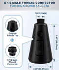 G 1/2 male thread connector for kitchen faucets, matte black finish, measuring 3.47" height and 2.20" diameter.