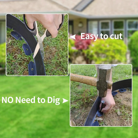 No Dig Landscape Edging Kit With 60 Spikes, 4 Inch Tall 66 Foot Border being cut and installed without digging