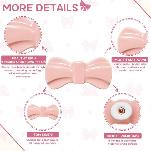 Totally Adorable Pink Bow Dresser Knobs Six Pack Ceramic Drawer Pulls For Girls Room And Nursery Vintage Style Single Hole Handles