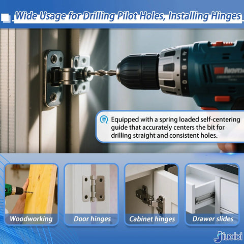 Amazon hinge drill bit set CC2430, self-centering; 3/32, 7/64, 1/8 in for 1/4 in hex shank drills