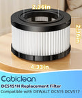 DC5151H Replacement Vacuum Filter For DC515 And DCV517 Wet Dry Vacs Washable Pleated Filter on table with dimensions