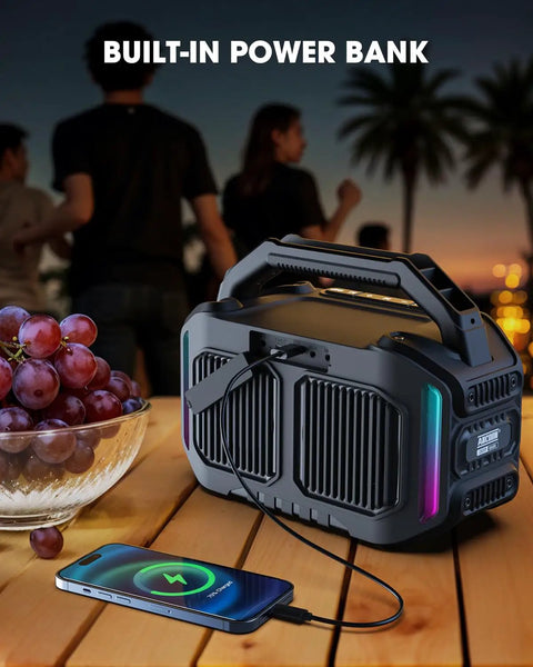 Rugged Bluetooth Wireless Speaker With 80W Peak Power And Dope Bass, 20 Hours Play Time, IPX6 Waterproof charging phone