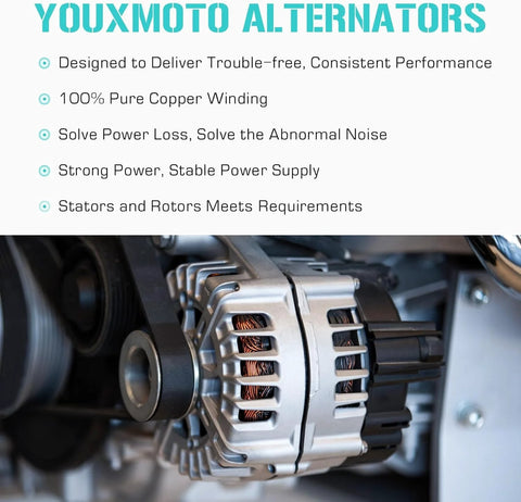 Heavy Duty 12V Alternator Replacement For 2.0L And 2.4L Engines Across Multiple Models From 2007 To 2017 Including Compass Patriot Avenger Chrysler 200 Sebring Caliber And Express LX Variants With Direct Fit And Long Lasting Performance, close-up view of alternator with copper winding