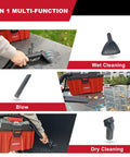 Using Cordless Wet and Dry Shop Vac with 20V 4.0Ah Battery for wet cleaning, blowing, and dry cleaning on various surfaces.