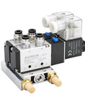 Two Station Solenoid Valve Manifold 12V DC 5 Way 2 Position Pneumatic Air Valve With Double Solenoid 1 Quarter Inch PT Port on base
