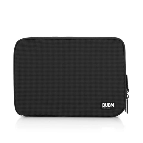Front view of Double Layer Electronic Accessories Organizer Bag For Cables USB Drives And Gadgets Lightweight Travel Gadget Pouch. Black color.