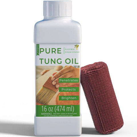 Pure Tung Oil For Wood Finishing And Sealing, Waterproof And Food Safe For Indoor Outdoor Furniture And Countertops bottle, 16 oz