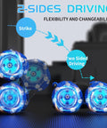 YEMIAI remote-control stunt car, blue wheels with LED lights, close-up view