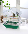 No Sweat Automatic Bird Feeder For Cage Parrot Food Dispenser With Crystal Clear Perch and Quick Load Hopper in use with two birds.