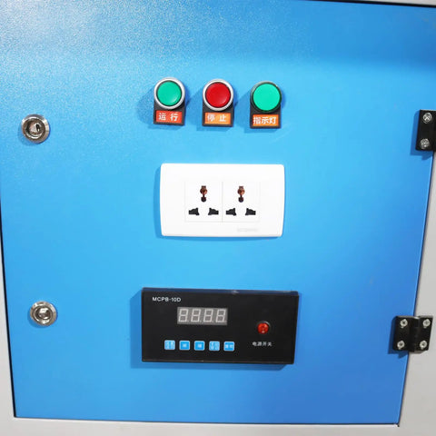 Control panel of Straight Up Heavy Duty Metal Working Downdraft Table With Dual Drum Dust Collector And Welding Fume Extractor 3KW 220V.