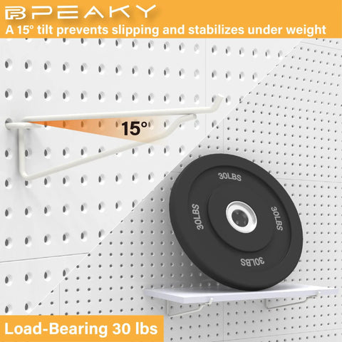 4 Piece Pegboard Shelf Set For Quarter Inch Metal Pegboards Wood Shelves For Easy Grab And Go Garage Organization And Storage Versatile Wall Mount Pegboard Shelving Sturdy Storage Solution with weight-bearing capacity.