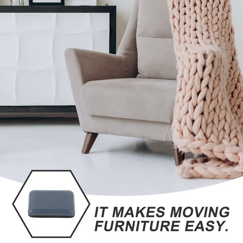 12 Piece PTFE Furniture Glides for dining tables and sofas under beige sofa on tiled floor with knit blanket