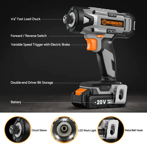 Cordless Impact Driver Kit Delivers Beastly 2655 Inch Pounds Torque For All Your Fastening Needs Quarter Inch All Metal Hex Chuck
