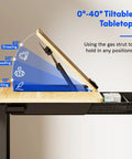 Flexispot Electric Drafting Table With Adjustable Height And Tilting Top 47.2 By 23.6 Inches showcasing 0-40° tiltable tabletop for drawing, reading, and writing.