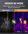 Thermal Monocular For Night Hunting And Wildlife Watch showing night vision vs thermal vision of a deer, 256x192 Sensor With Super Resolution To 512x384