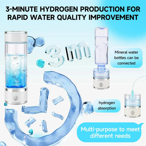 Hydrogen Water Bottle Generator Portable Rechargeable Glass Bottle With Spe Pem Technology Delivers 4100 PPB Pure Hydrogen