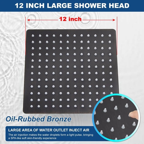 12 Inch Rain Shower Head Large Square Waterfall Showerhead with High Pressure Stainless Steel Finish Oil Rubbed Bronze