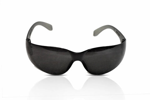 Front view of Safety Glasses Pack Of 12 For DIY Projects Garden Work Cycling And Sports With Impact Resistant Lenses, black lens pair.