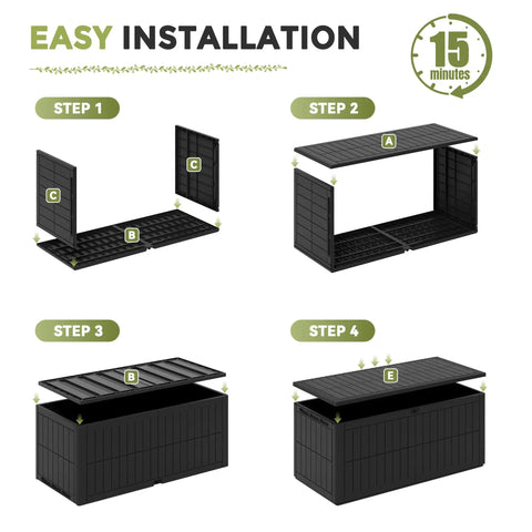 Assembly steps for Big 120 Gallon Outdoor Deck Box Lockable Waterproof Storage Chest For Patio Cushions, Garden Tools, Packages And More Weatherproof Indoor Outdoor Storage Container For Patio, Yard, And Balcony
