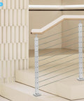 Tough As Nails 42 Inch Stair Handrail Post Made From Real 304 Stainless Steel With Pre Drilled Base For Quick Floor Mounted Railing On Outdoor Walkway Steps.