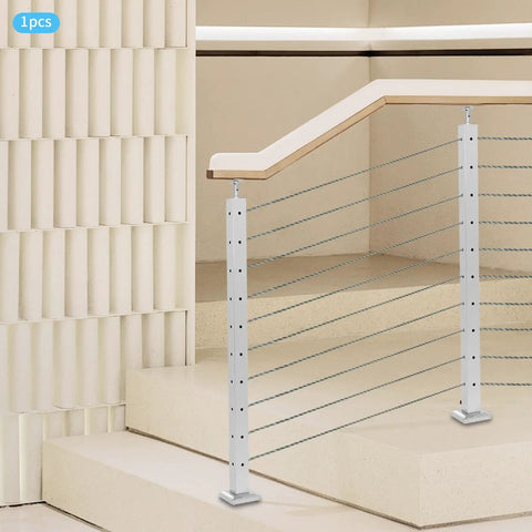 Tough As Nails 42 Inch Stair Handrail Post Made From Real 304 Stainless Steel With Pre Drilled Base For Quick Floor Mounted Railing On Outdoor Walkway Steps.