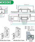 Dimensions diagram for Heavy Duty Electric Door Strike Lock Fail Secure 12Vdc Access Control Setup For Warehouses.