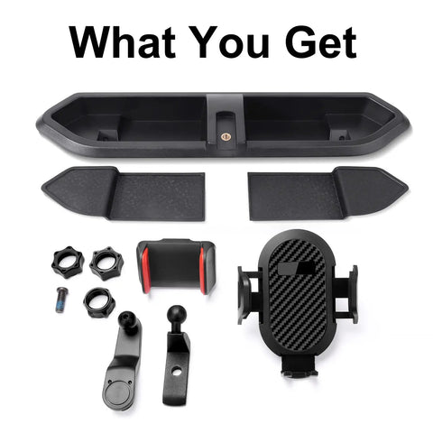 Components of Dope Jeep Wrangler Dash Tray Phone Mount With Extension Arm And Metal Rod Multi Mount Holder