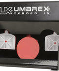 Beefy Trap Shot Target System for BB and Pellet Guns, steel build with flip up end paddles, middle target reset visible