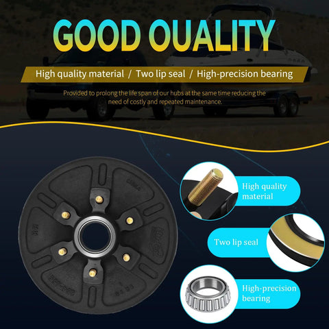 Complete 12 Inch Trailer Brake Drum Kit includes heavy duty bearings, features two lip seals and high quality materials.