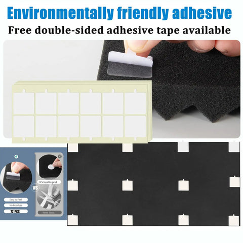 4 Pack Acoustic Foam Panels For Studio Soundproofing, 2 Inch Thick, shown with environmentally friendly adhesive tape