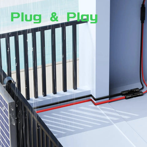 10 Foot 12 AWG Solar Panel Extension Cable With Waterproof Male And Female Connectors For RVs in outdoor setup