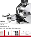 Heavy Duty Three Jaw Chuck Universal Indexing Head For CNC Milling Machines showcasing included tools and features.