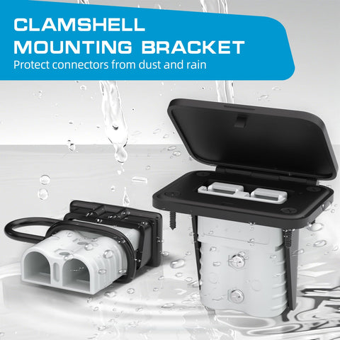 Built Tough 120 Amp Battery Quick Disconnect Connector Kit with clamshell mounting bracket and waterproof cap, gray