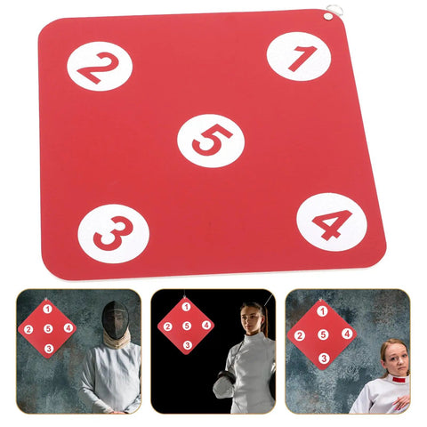 Sturdy Indoor Hanging Fencing Practice Target With Dope Double Sided Rubber Surface Space Saving Wall Mount Design shown hanging.