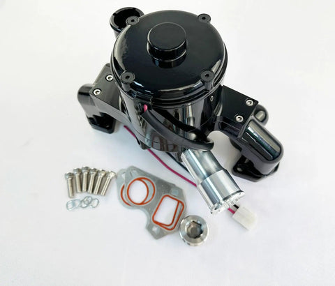 Badass Aluminum Electric Water Pump For Ls1 Ls2 Ls3 Ls6 V8 Swaps Featuring Forty Plus Gallons Per Minute with steel bolts and gasket.