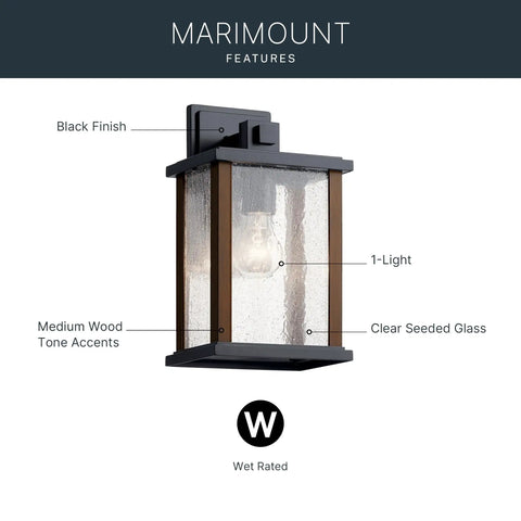 Outdoor Wall Light Sconce With Black Finish And Clear Ribbed Glass, 1 Light Exterior Fixture For Entryways Patios And Porches, Traditional Rustic Style, Measures 12.75 Inches High By 7.5 Inches Wide, 100W Max