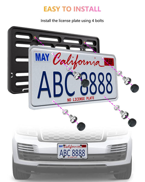 Front License Plate Holder Bracket Upgraded Black Universal ABS Mounting Kit Frame With Raised Edge And Screws Installation
