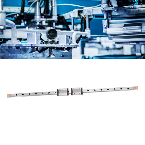 Beefy Compact Linear Rail Guide Motion System For 3D Printers And Small CNC Builds With 500mm Rail And 2 Black Sliders Bearing Steel Construction For Smooth Precise Quiet Travel. 500mm steel linear rail with two black sliders for 3D printers and small CNC