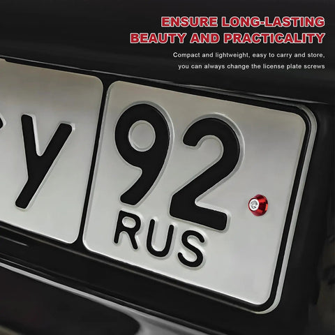 Fresh Red M6 Aluminum Motorcycle License Plate Bolts For Cars Trucks, with decorative red screw on metal license plate.