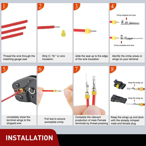 Installation steps for 3 Pin Waterproof Electrical Connector Set for Cars, Trucks, Motorcycles and Marine Boats