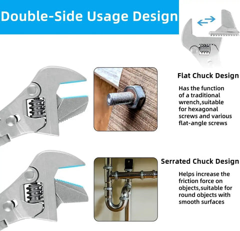 Versatile Flexhead Adjustable Wrench 10 To 12 Inch Ratcheting Crescent Wrench with retractable extension for tight spaces.