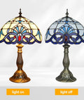 Vintage White Stained Glass Tiffany Style Table Lamp With LED Bulbs Included, 12 inch wide, showing light on and off