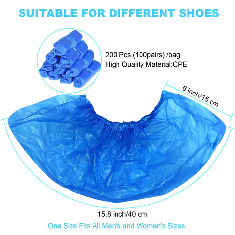 Waterproof Disposable Shoe Covers Non Slip For Indoors And Light Outdoors CPE Plastic Booties 100 Pairs Clear Plastic 200 Pieces