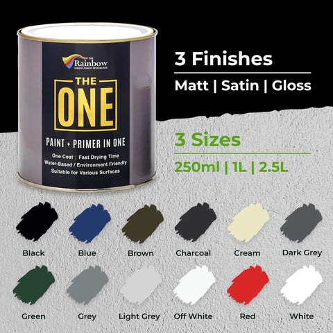 All In One Paint And Primer Black Matte 8.5 Fl Oz Sample One Coat Formula For Indoor And Outdoor Decorating On Walls Floors Cabinets Furniture And More Water Based Low VOC can with color options