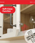 Six Pack 1-1/4 Inch Overlay 40mm Cup 95 Degree Soft Close Concealed Self Closing Three Way Adjustable Face Frame Cabinet Hinges installed