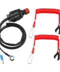 Universal Boat Outboard Kill Switch Lanyard with two red safety tethers for Yamaha Tohatsu Honda outboards, coiled design.