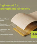 Cross-section view of Maple Veneer Edge Banding Roll One-Half Inch By Fifty Feet Preglued Wood Tape with Iron-On Hot Melt Adhesive layers.
