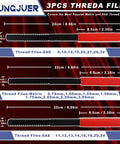 KUNGJUER 3-piece thread file set with red-handled files; high-carbon steel, metric and SAE thread files.
